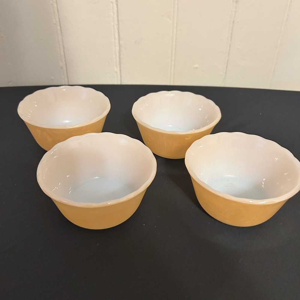 Four Vintage Fire King Peach Lustre 6 Oz Custard Cups #424